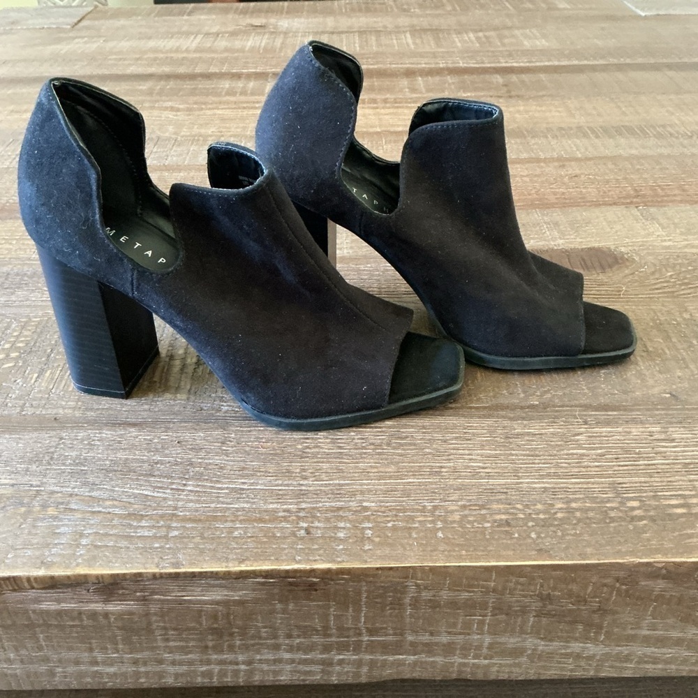 Metaphor Women's Black Heeled Open Toe Ankle Boots Sz 6